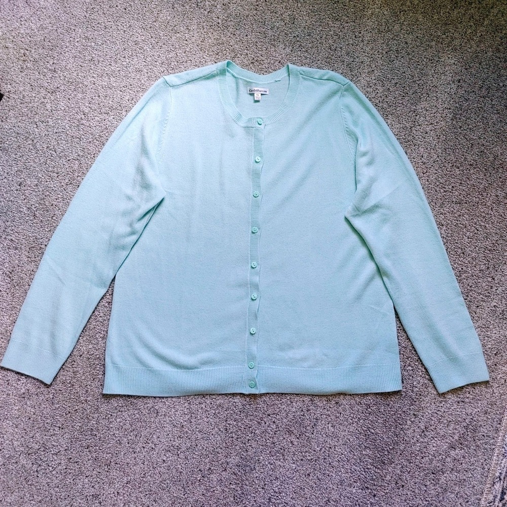 Croft & Barrow Womens XL Pastel Button Front Crew Neck Cardigan Sweater